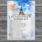 Paris Eiffel Tower How well do you know the birthday girl,Adult Birthday Game,INSTANT DOWNLOAD-35