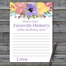 Watercolor flowers Favorite Memory of the Birthday Girl,Adult Birthday Game,INSTANT DOWNLOAD--3