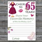 65th Birthday Favorite Memory of the Birthday Girl,Adult Birthday Game,INSTANT DOWNLOAD--14
