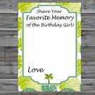 Palm Favorite Memory of the Birthday Girl,Adult Birthday Game,INSTANT DOWNLOAD--25