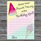 Watermelon Favorite Memory of the Birthday Girl,Adult Birthday Game,INSTANT DOWNLOAD--31