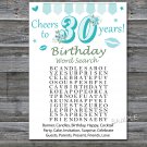 30th birthday games,birthday word search game,Adult Birthday Game,INSTANT DOWNLOAD--11