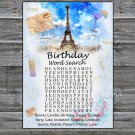 Paris Eiffel Tower birthday word search game,Adult Birthday Game,INSTANT DOWNLOAD--35