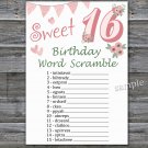 16th Birthday, BIRTHDAY WORD SCRAMBLE Game,Adult Birthday Game,INSTANT DOWNLOAD--6