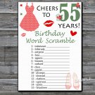 55th Birthday, BIRTHDAY WORD SCRAMBLE Game,Adult Birthday Game,INSTANT DOWNLOAD--13