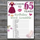 65th Birthday, BIRTHDAY WORD SCRAMBLE Game,Adult Birthday Game,INSTANT DOWNLOAD--14