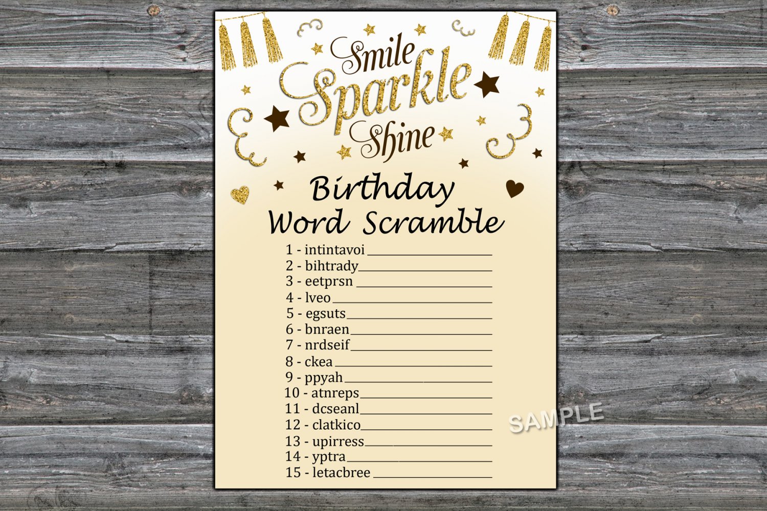 Gold glitter BIRTHDAY WORD SCRAMBLE Game,Adult Birthday Game,INSTANT ... photo