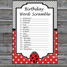 Ladybug BIRTHDAY WORD SCRAMBLE Game,Adult Birthday Game,INSTANT DOWNLOAD--23