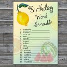 Lemon BIRTHDAY WORD SCRAMBLE Game,Adult Birthday Game,INSTANT DOWNLOAD--32