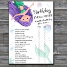 Mermaid Birthday ever or never game,Adult Birthday Game,INSTANT DOWNLOAD--12