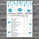 Blue glitter Birthday ever or never game,Adult Birthday Game,INSTANT DOWNLOAD--17
