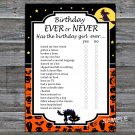 Halloween Birthday ever or never game,Adult Birthday Game,INSTANT DOWNLOAD--27