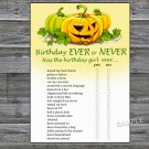 Halloween Birthday ever or never game,Adult Birthday Game,INSTANT DOWNLOAD--28