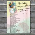 Vintage girl Birthday ever or never game,Adult Birthday Game,INSTANT DOWNLOAD--36