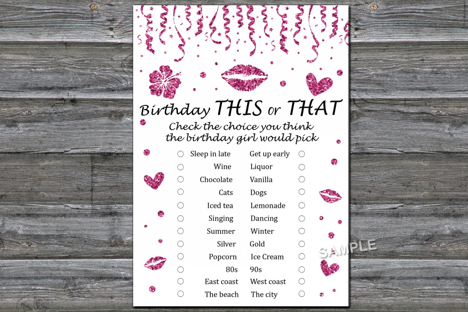 Pink glitter this or that birthday game,Adult Birthday Game,INSTANT ...