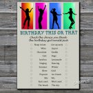 Dance party this or that birthday game,Adult Birthday Game,INSTANT DOWNLOAD--20