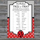 Ladybug this or that birthday game,Adult Birthday Game,INSTANT DOWNLOAD--23