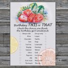 Strawberry this or that birthday game,Adult Birthday Game,INSTANT DOWNLOAD--33