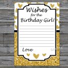 Gold glitter heart Wishes for the birthday girl,Adult Birthday Game,INSTANT DOWNLOAD-26