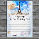Paris Eiffel Tower Wishes for the birthday girl,Wishes Party,Adult Birthday Game,INSTANT DOWNLOAD35