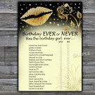 Gold lips Birthday ever or never game,Adult Birthday Game,INSTANT DOWNLOAD--37