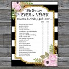 Black White Striped Birthday ever or never game,Adult Birthday Game,INSTANT DOWNLOAD--39