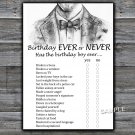Bow Tie Birthday ever or never game,Adult Birthday Game,Man Birthday games,INSTANT DOWNLOAD--46