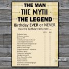 The man The myth The legend Birthday ever or never game,Adult Birthday Game,INSTANT DOWNLOAD--48