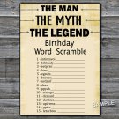 The man The myth The legend BIRTHDAY WORD SCRAMBLE Game,Adult Birthday Game,INSTANT DOWNLOAD--48