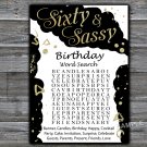 Sixty and Sassy birthday word search game,Adult Birthday Game,INSTANT DOWNLOAD--45