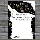 Sixty and Sassy Favorite Memory of the Birthday Girl,Adult Birthday Game,INSTANT DOWNLOAD--45