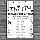 Thirty this or that birthday game,Adult Birthday Game,INSTANT DOWNLOAD--41