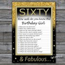 Sixty How well do you know the birthday girl,Adult Birthday Game,INSTANT DOWNLOAD--42
