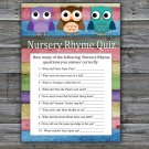 Owl Nursery Rhyme Quiz Game,Owl Baby shower games,Woodland baby shower,INSTANT DOWNLOAD-385