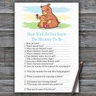 Bear How Well Do You Know Game,Bear Baby shower games,Woodland baby shower,INSTANT DOWNLOAD--383