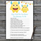 Monster How Well Do You Know Game,Monster Baby shower games,INSTANT DOWNLOAD--381