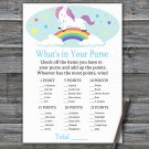 Unicorn What's In Your Purse Game,Unicorn Baby shower games,INSTANT DOWNLOAD--379