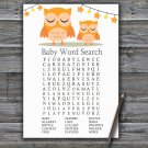 Orange Owl Baby Shower Word Search Game,Orange Owl Baby shower games,INSTANT DOWNLOAD--366