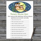 Cute Owl Nursery Rhyme Quiz Game,Cute Owl Baby shower games,INSTANT DOWNLOAD--365