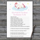 Unicorn How Well Do You Know Game,Sleeping Unicorn Baby shower games,INSTANT DOWNLOAD--318