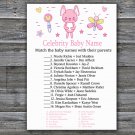 Pink rabbit Celebrity Baby Name Game,Pink rabbit Baby shower games,INSTANT DOWNLOAD--313
