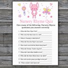Pink rabbit Nursery Rhyme Quiz Game,Pink rabbit Baby shower games,INSTANT DOWNLOAD--313
