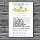 Cute rabbit How Well Do You Know Game,Cute rabbit Baby shower games,INSTANT DOWNLOAD--310
