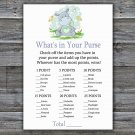 Blue Hippo What's In Your Purse Game,Blue Hippo Baby shower games,INSTANT DOWNLOAD--304