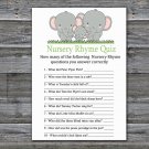 Elephants Nursery Rhyme Quiz Game,Elephants Baby shower games,INSTANT DOWNLOAD--300