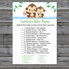 Baby Monkey Celebrity Baby Name Game,Monkey Baby shower games,INSTANT DOWNLOAD--298