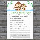 Baby Monkey Nursery Rhyme Quiz Game,Monkey Baby shower games,INSTANT DOWNLOAD--298
