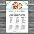 Baby Monkey What's In Your Purse Game,Monkey Baby shower games,INSTANT DOWNLOAD--298