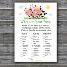 Cow What's In Your Purse Game,Cow Baby shower games,INSTANT DOWNLOAD--296