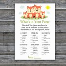 Fox What's In Your Purse Game,Fox Baby shower games,INSTANT DOWNLOAD--295